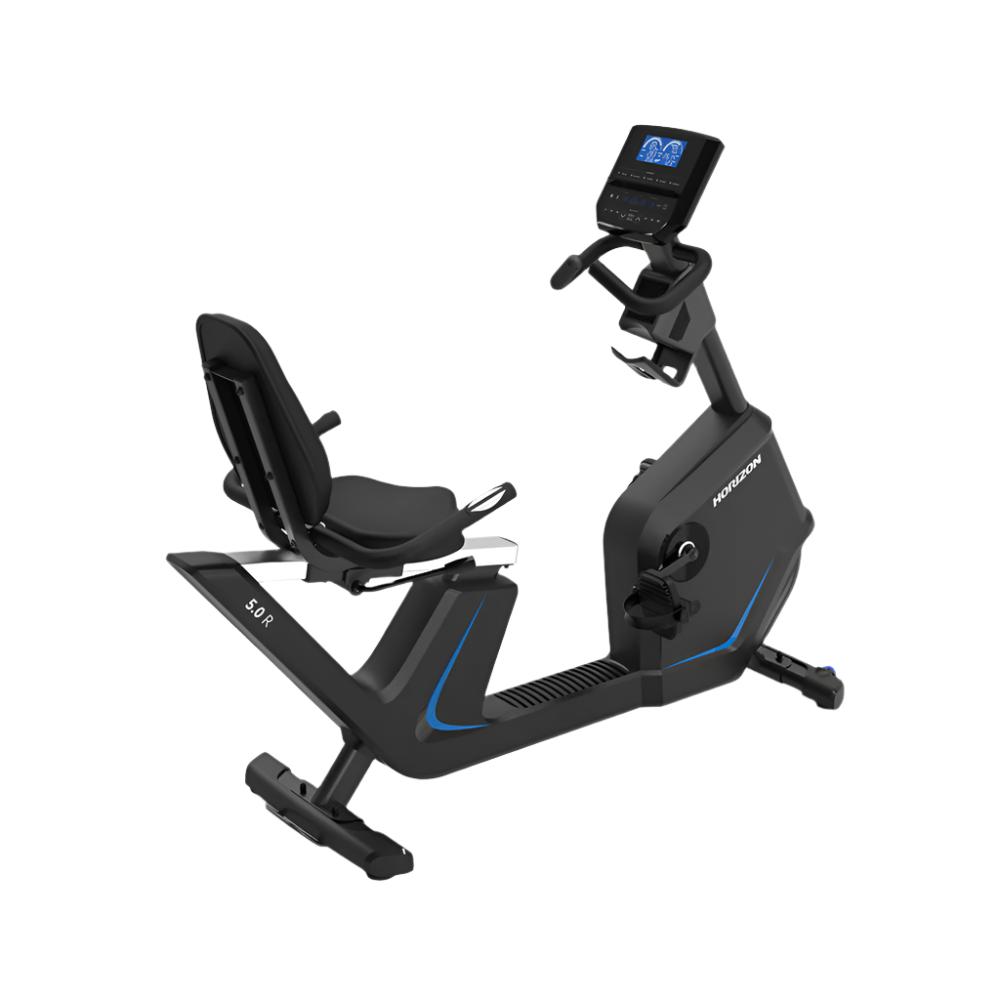 Horizon 5.0R Recumbent Cycle - blue and black - white background