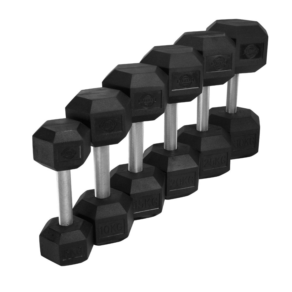 6 12.5KG Dumbbells in Row - white background