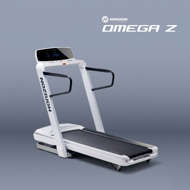 Horizon Fitness Omega Z treadmill on a gray background