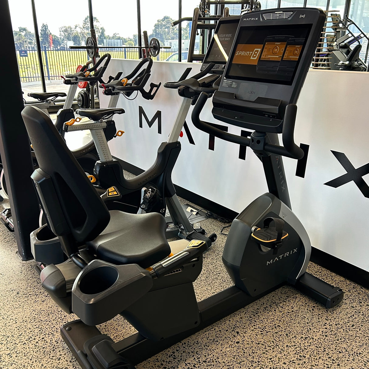 Matrix Recumbent indoor training cycle - featuring sprint 8