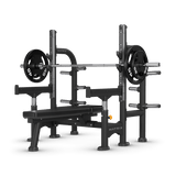 matrix olympic flat bench with safety arms 
